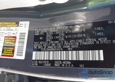 2021 Toyota Highlander L из США, поврежденный, VIN 5TDCZRAH0MS034616